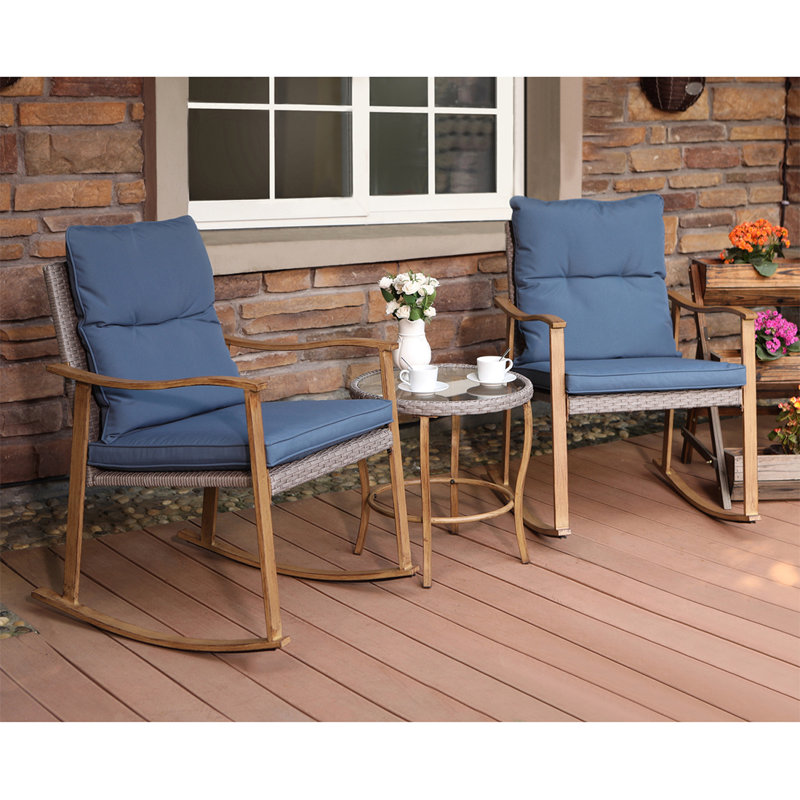 Highland Dunes 3Piece Outdoor Patio Furniture Faux Woodgrain Rocking